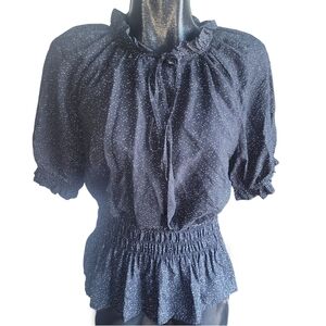 Alice Blue Short Sleeve Polka Dot Top In Black and White L